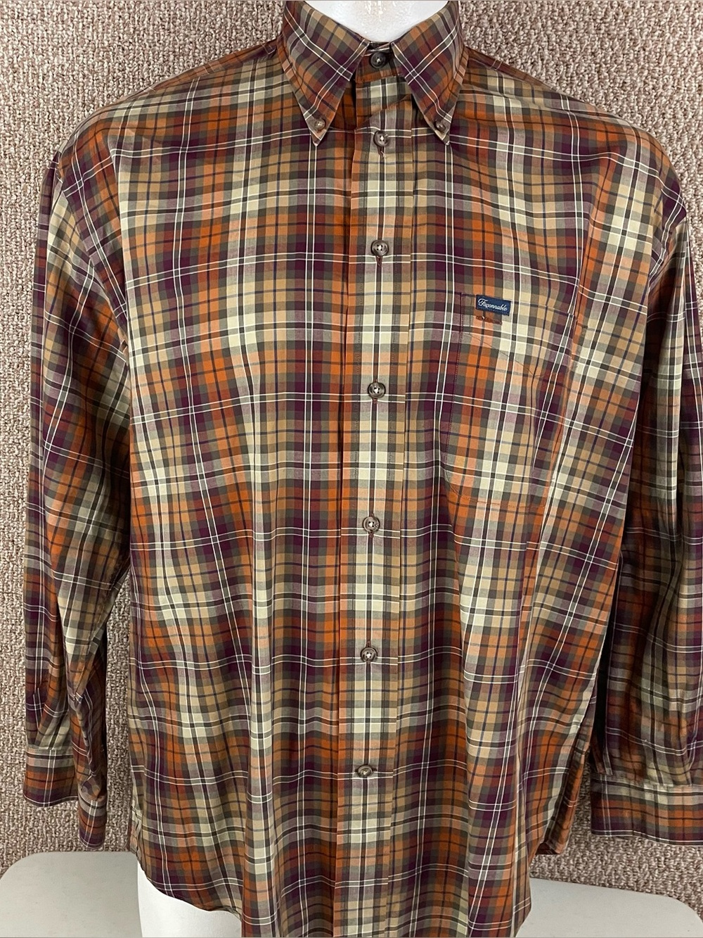 Faconnable Button Up Shirt Men’s Large Fits XL Plaid Business Casual Made USA C3